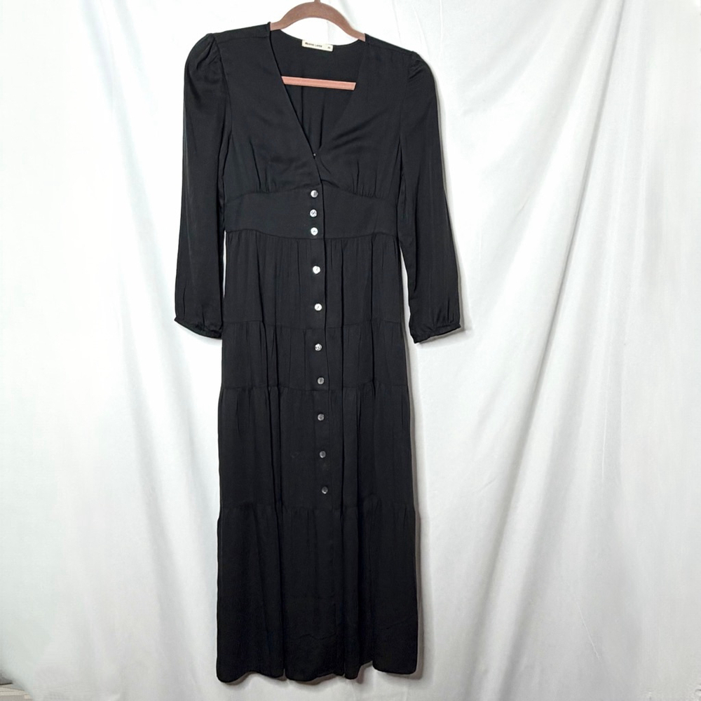 Women's MARINE LAYER Black Long Sleeve Tiered Maxi Dress XS - Picture 2 of 6